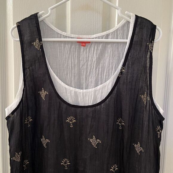 Yaza Double Gauze Layered Dress Lagenlook Black White Gold Women's Size L/XL - Picture 6 of 16